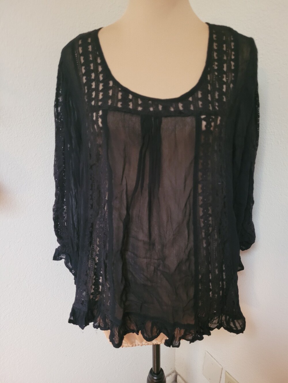 Cost Plus World Market Black Lace-Panel Sheer Tunic